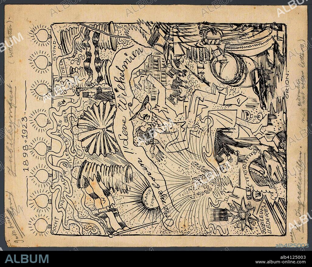 25-jarig regeringsjubileum Wilhelmina. Jubileumfeest 1898-1923 (title on object). Draughtsman: Patricq Kroon (signed by artist). Dating: 1923. Place: Netherlands. Measurements: h 269 mm × w 215 mm.