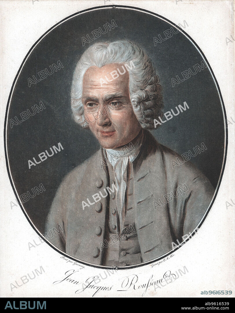 Jean-Jacques Rousseau (1712-78), French political philosopher, educationalist and author. Aquatint after portrait by Garneray from Pierre Michel Alix (1752-1817) series of portraits of eminent men.