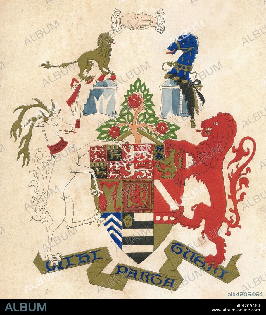 Coat of arms of Stiyleman le Strange, mid 19th century. Henry L'Estrange Styleman Le Strange (1815-1862) was an English decorative painter who developed the town of Hunstanton in Norfolk as a coastal resort. [Published by E Churton].