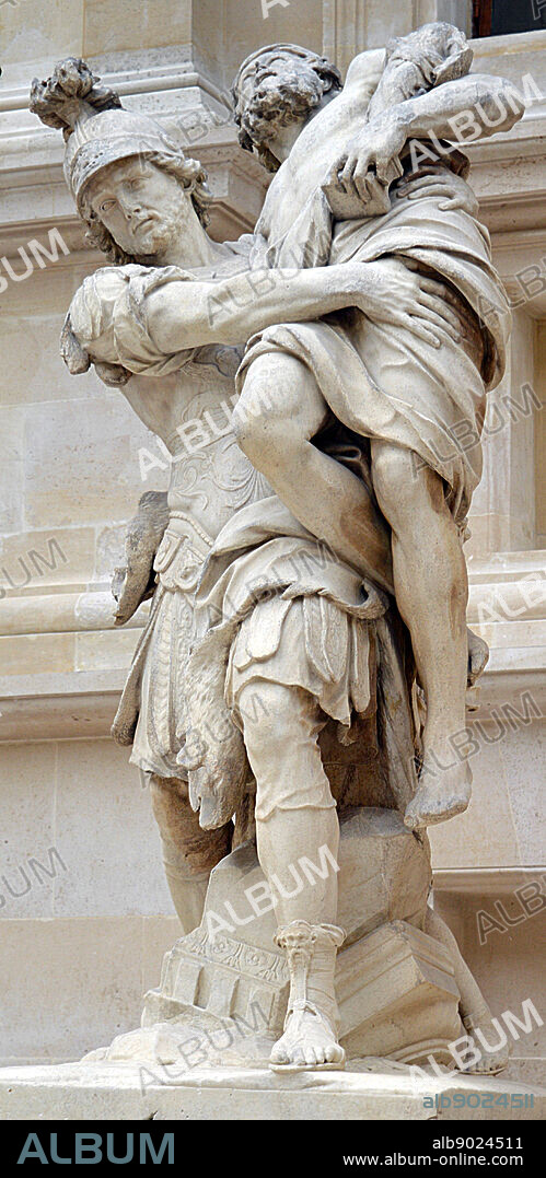 Marble statue of Aeneas and Anchises by Pierre Lepautre, a French sculptor. He was born and died in Paris. Dated 17th century.