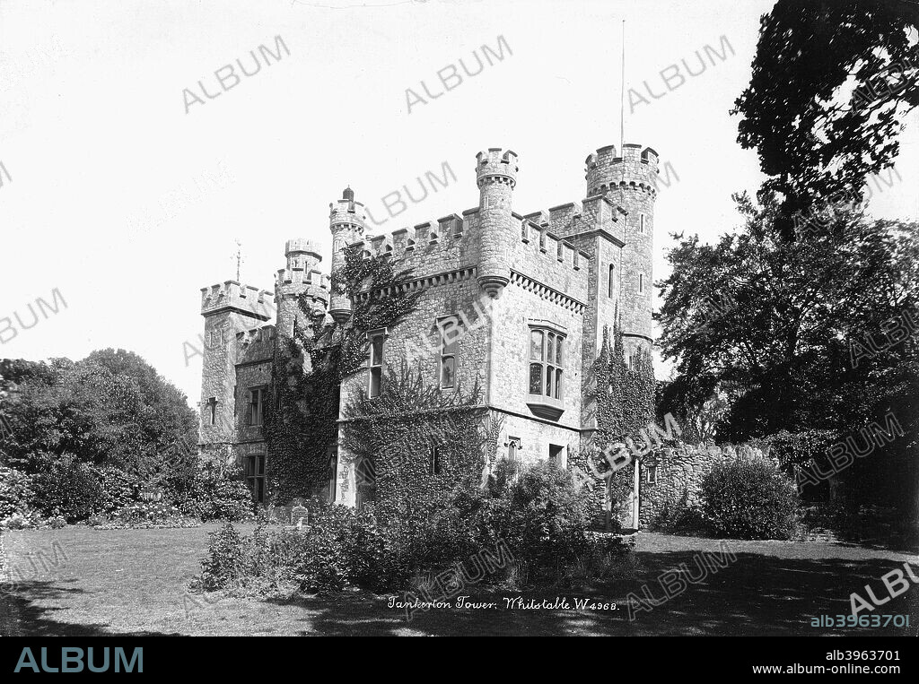 Tankerton Tower, Tankerton, Whitstable, Kent, 1890-1910. The ivy-clad tower was built in 1792, presumably as a beacon for nearby shipping with a dwelling house attached. A mansion house was later added to the site in the 19th century.