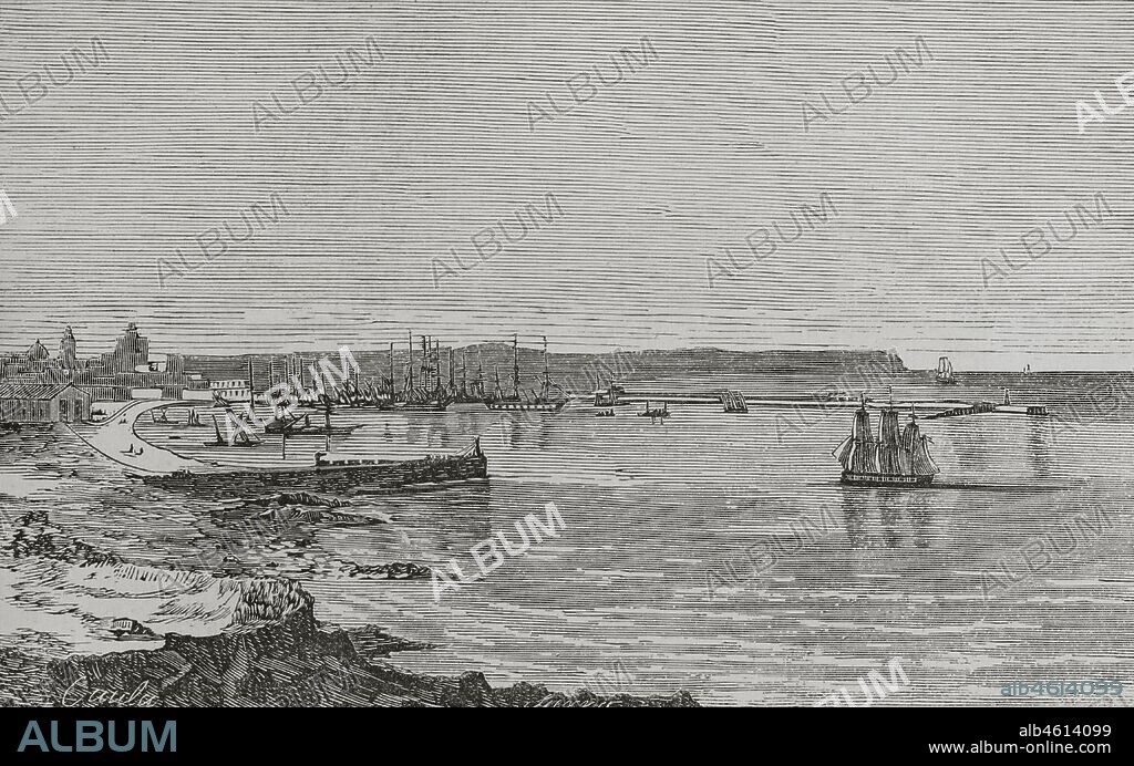 Historia de España. Grao de Valencia. Panorámica. Ilustración por Caula. Grabado. Crónica General de España. Historia Ilustrada y Descriptiva de sus Provincias. Tomo Valencia,1867.