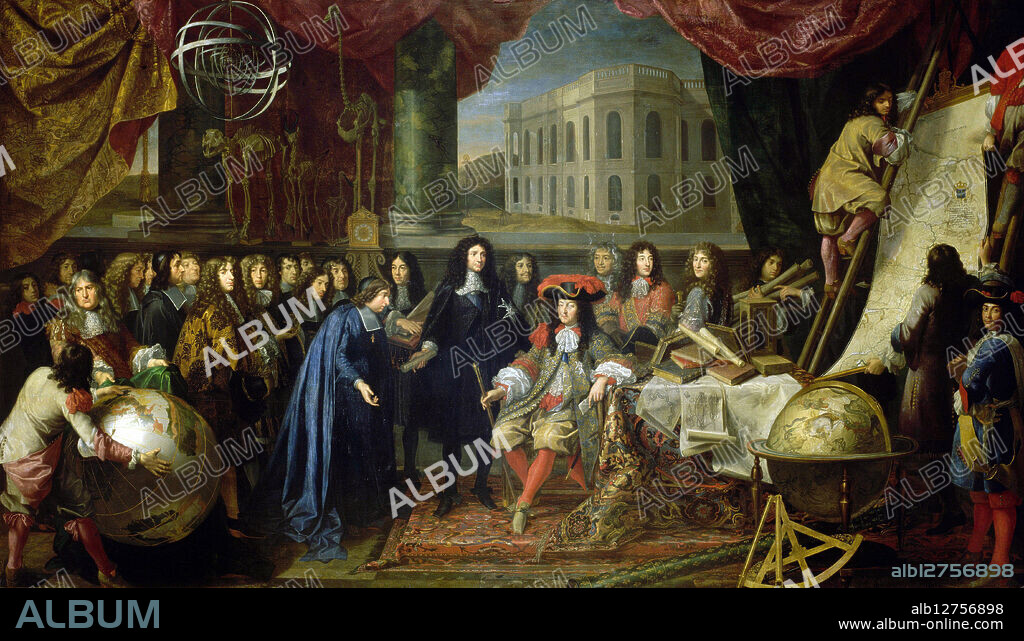 Colbert Presenting the Members of the Royal Academy of Sciences to Louis XIV in 1667, by Henri Testelin; in the background appears the new Paris Observatory. Painted by Henri Testelin (1616-1695).