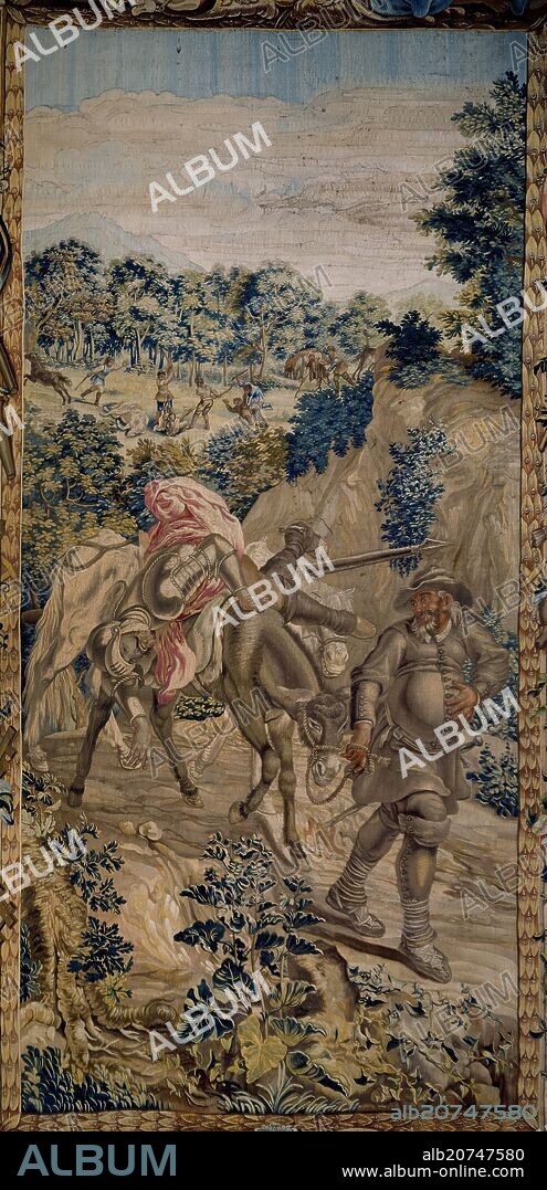 LIVINIO STUYCK VANDERGOTEN. ASALTO A DON QUIJOTE Y SANCHO - TAPIZ SIGLO XVIII.