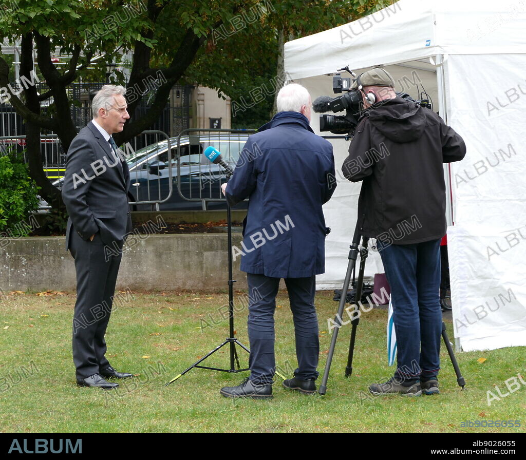 Ian Paisley Jr, gives a media interview after returning to parliament after the prorogation was annulled by the Supreme Court. 25th September 2019. Ian Paisley Jr (born 1966) , politician from Northern Ireland. He has served as the Member of Parliament (MP) for North Antrim since the 2010 general election. Paisley, who is a member of the Democratic Unionist Party (DUP), is the son of the DUP's founder Ian Paisley.