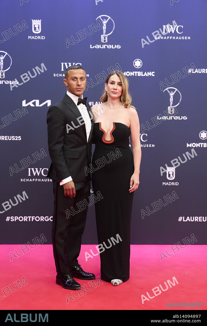 Thiago Alcantara, Julia Vigas attends 25th Anniversary Laureus World Sports Awards - Red Carpet at Palacio de Cibeles on April 21, 2025 in Madrid, Spain.