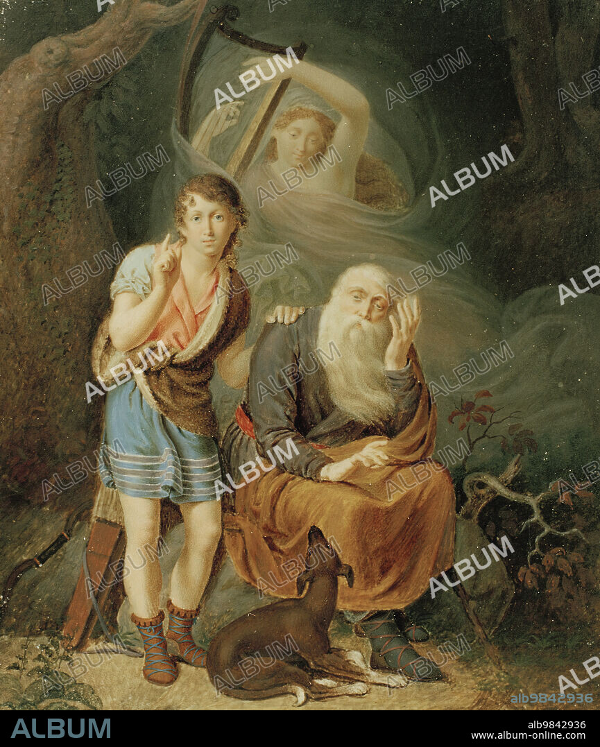 CARL LUDWIG VON PLÖTZ. Ossia and the Son of Alphin Listening to the Spirit of Malvin, 19th century.