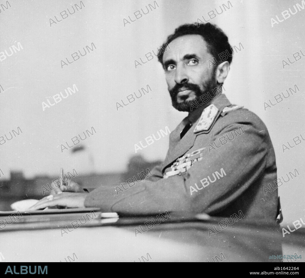 Haile Selassie (1892-1975), Emperor of Ethiopia, in his study at the palace, Addis Ababa, Ethiopia. 1942. After defeat of the Italians, on 5 May Haile Selassie entered Addis Ababa after  exile in England (1936-1941).