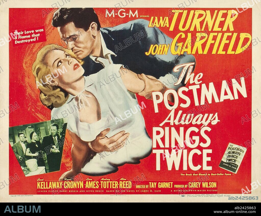 Poster of THE POSTMAN ALWAYS RINGS TWICE, 1946, directed by TAY GARNETT. Copyright PARAMOUNT PICTURES.