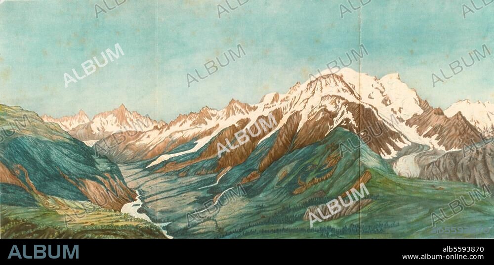 Montblanc. "Die Montblancgruppe". Offsetdruck, 1936, nach Aquarell, 1811, von Carl Ritter (1779-1859).