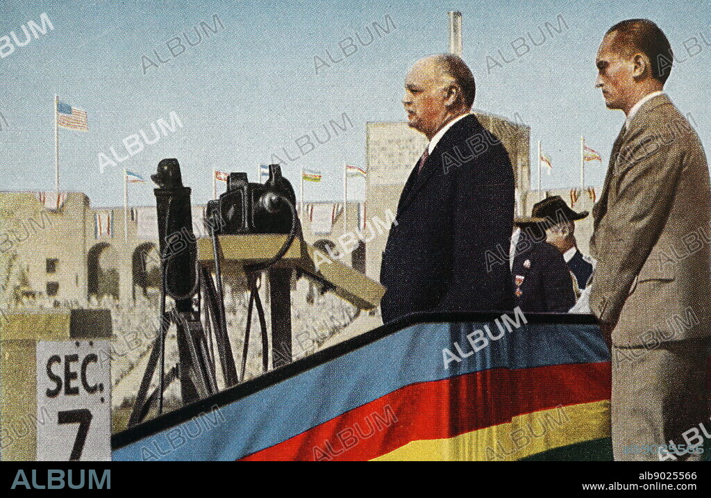 Photograph of tice President Charles Curtis opening the 1932 Olympic Summer Games in Los Angeles. Charles Curtis (1860-1936) an American attorney and 31st Vice President of the United States. Dated 20th Century.