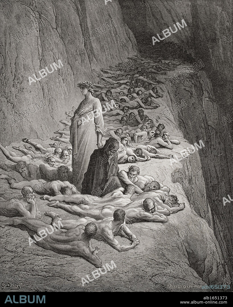 Illustration for Purgatorio by Dante Alighieri Canto XIX lines 131 to 133 by Gustave Dore 1832-1883 French artist and illustrator.