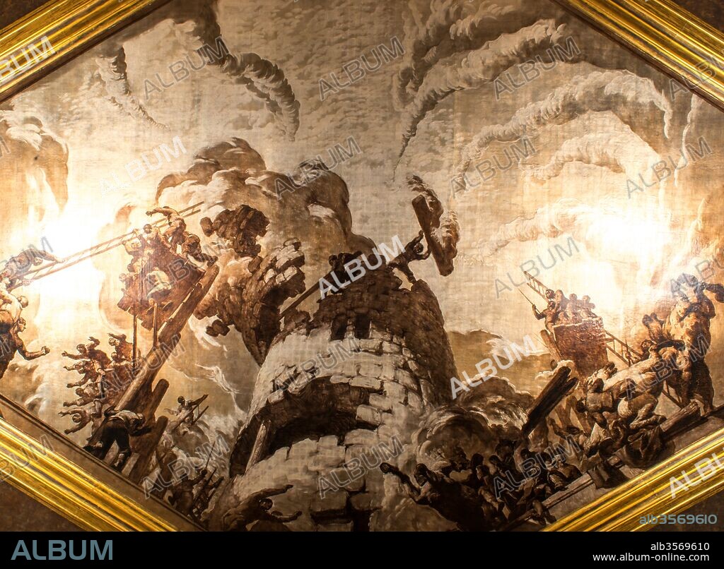 Josep Maria Sert / Mural painting of the scene of the defense of the Adrianópolis Tower, 1920, Hall of Chronicles of the City Hall of Barcelona, Barcelona, Catalonia, Spain.