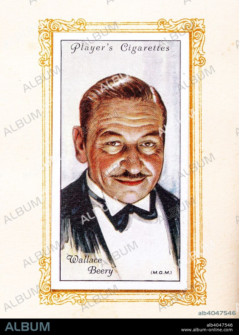 Wallace Beery, 1934. Wallace Fitzgerald Beery (April 1, 1885 - April 15, 1949) was an American film actor. He is best known for his portrayal of Bill in Min and Bill opposite Marie Dressler, as Long John Silver in Treasure Island. From An Album of Film Stars; Second Series issued by John Player & Sons. [Imperial Tobacco & Co Ltd, 1934].