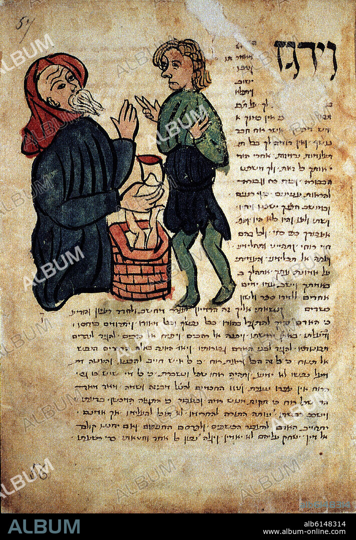 ISAAC BEN SOLOMON IBN SAHULA. BIBLIA AMBROSIANA HEBREA - MS X 112 SUP - F 68 - 1281 - PAGINA DE LAS FABULAS DEL ANCIANO MASHAL HAQADMONI - AÑO 1281.