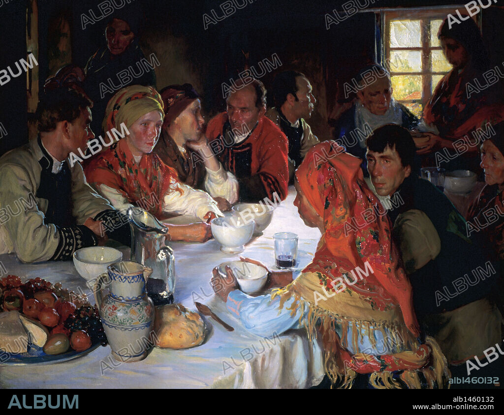 ARTE S. XIX. ESPAÑA. ALVAREZ DE SOTOMAYOR, Fernando (El Ferrol, 1875-Madrid, 1960). Pintor español. "COMIDA DE BODA EN BERGANTIÑOS". Real Academia de Bellas Artes de San Fernando. Madrid.