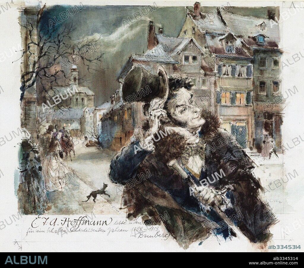HANS LISKA. E.T.A. Hoffmann in Front of his House at Zinkenwörth in Bamberg.