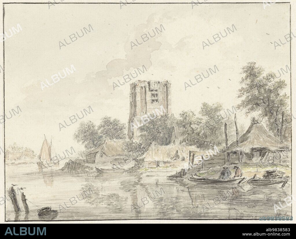 HENDRIK SPILMAN. River landscape with a ruined church tower, 1733-1784.