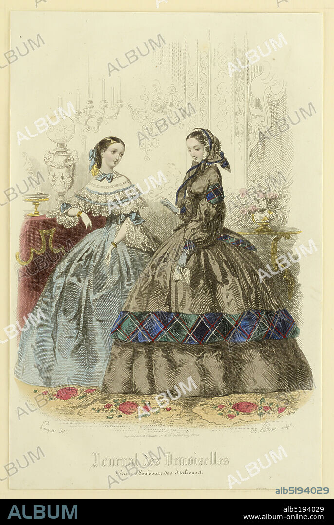 Fashion Plate from Journal des demoiselles, A. Pauquet, French, active 19th c., A. Portier, French, active 19th c., Gilguin & Dupain, French, active 19th c., Hand-colored engraving on paper, Fashion plate from Journal des demoiselles., Paris, France, ca. 1860, Print, Print.