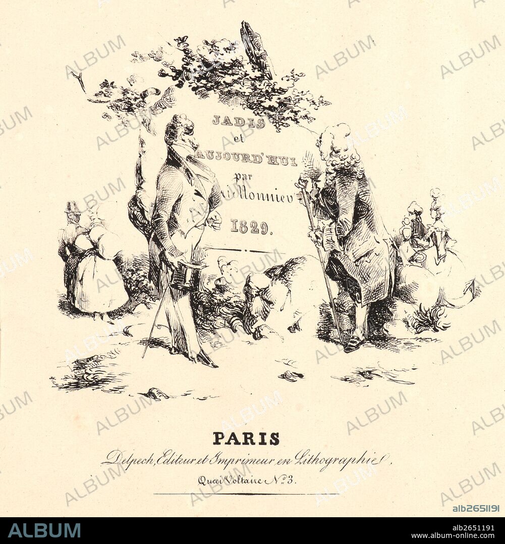 Henry Bonaventure Monnier (French, 1799/1805 - 1877). Frontispiece for The 18th Century and Today (Jadis et Aujourd'hui), 1829. Pen lithograph.