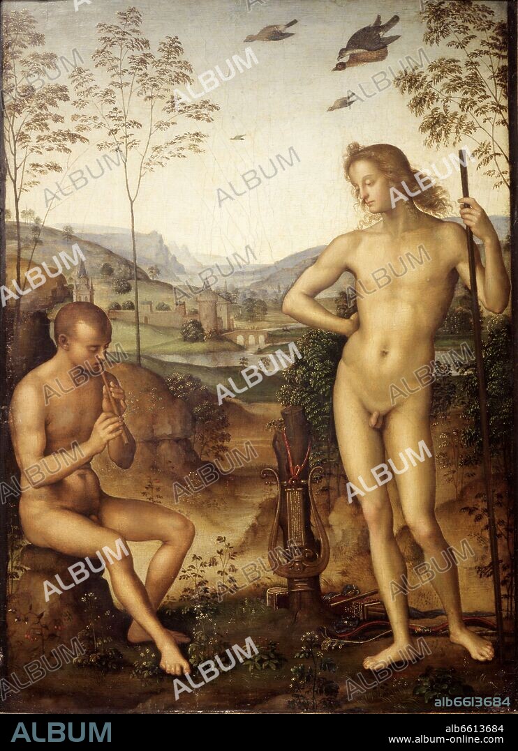 PIETRO PERUGINO (1445-1523). 'Apollo and Marsyas', 1490-1492, Oil on panel, 39 x 29 cm.