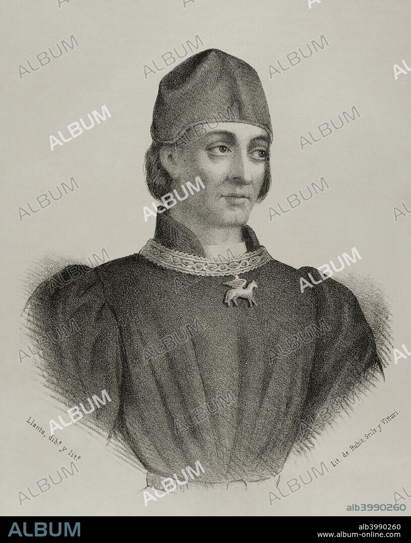 Charles, Prince of Viana (1421-1461). Infante of Aragon and Navarre, Prince of Viana and Girona, duke of Gandia and Montblanc. He was also called Charles IV of Navarre (1441-1461). Lithography. Cronica General de Espa–a, Historia Ilustrada y Descriptiva de sus Provincias. Catalonia. 1866.