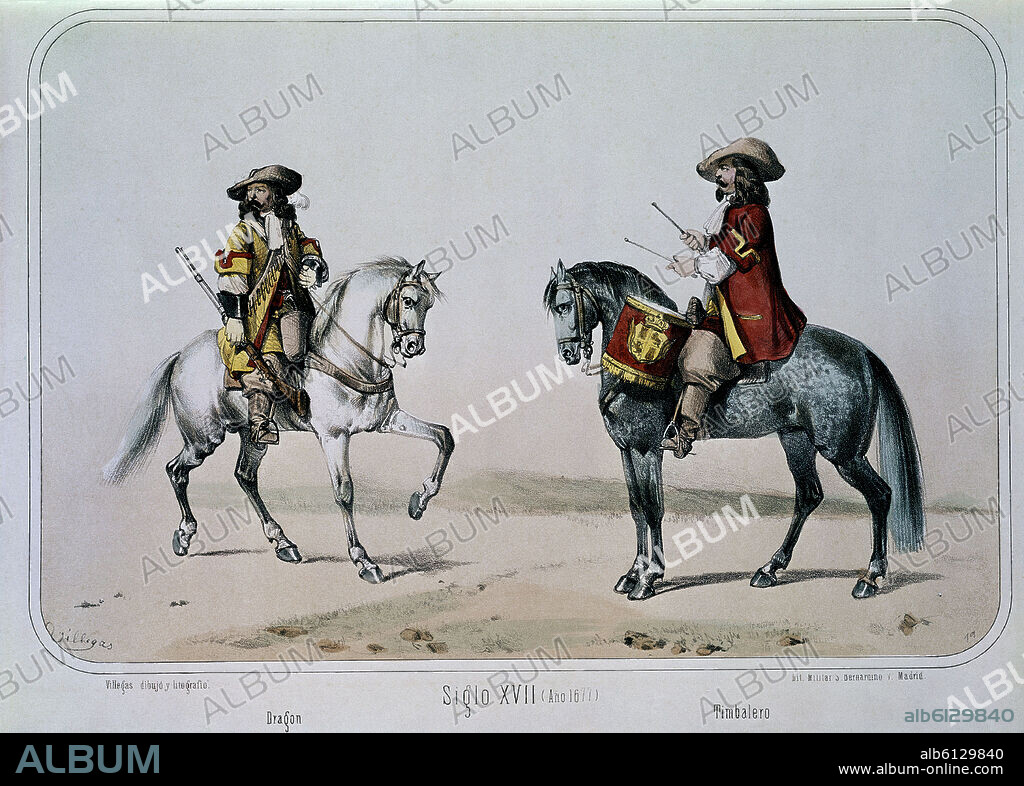 JOSE RUBIO DE VILLEGAS. UNIFORMES SIGLO XVII (TIMBALERO Y DRAGON).