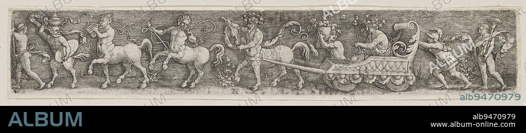 Triumph of Bacchus, c. 1539, Georg Pencz, German, active c. 15001550, 2 1/16 × 11 7/16 in. (5.24 × 29.05 cm) (sheet), Engraving, Germany, 16th century.
