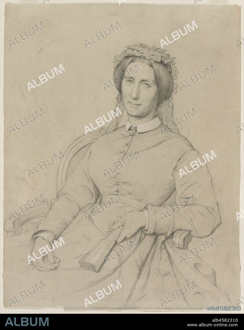 Madame Hippolyte Flandrin (Aimée Ancelot), 1869. Paul Flandrin drew this precise graphite portrait of his brother Hippolyte's widow, Aimée Ancelot, a few years after Hippolyte's death. The Flandrin brothers were both students of the painter Jean-Auguste-Dominique Ingres (1780-1867), who was known for his own very precise and technically accomplished graphite portraits. In fact, at some point a false signature of Ingres's name was added on the drawing's left side, where it is still visible. Paul's brother, Hippolyte, is represented in the exhibition by a graphite study made in preparation for a religious painting [cat. no. 32].