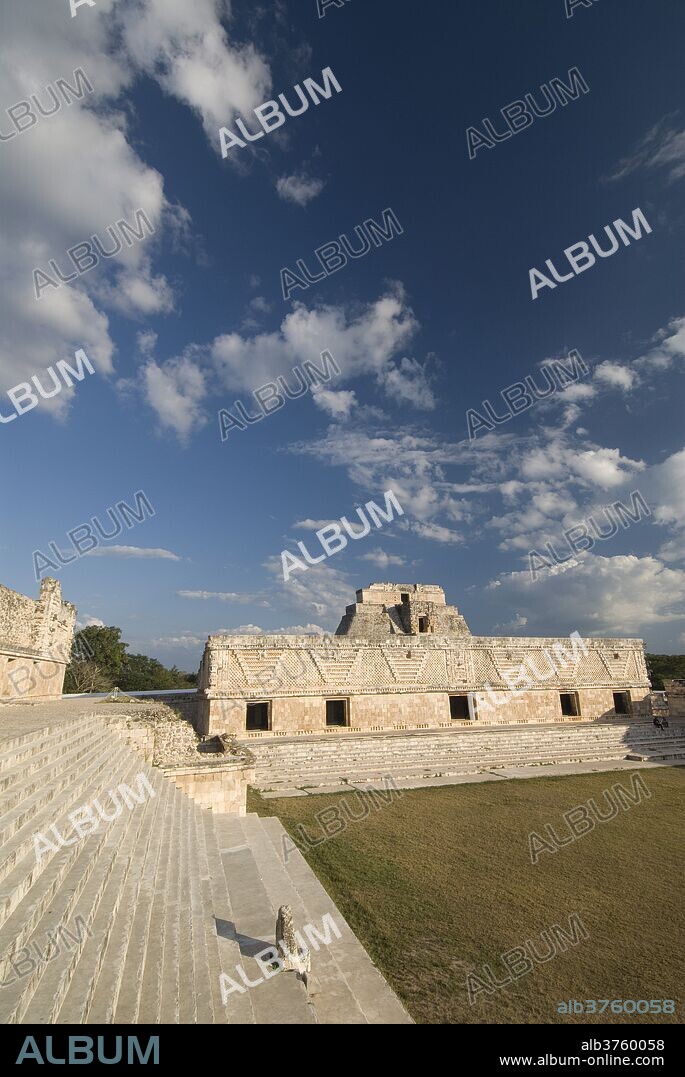 Cuadrangulo de las Monjas (Nuns' Quadrangle) with the northern building on the left and eastern building behind, Uxmal, UNESCO World Heritage Site, Yucatan, Mexico, North America.