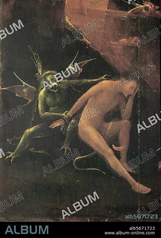 JEROME BOSCH. Bosch, Hieronymus c. 1450 - 1516. "Hell". Detail. Oil on wood, 86.5 × 39.5cm. One of four panels with depictions of the after-life. Venice, Palace of the Doge.
