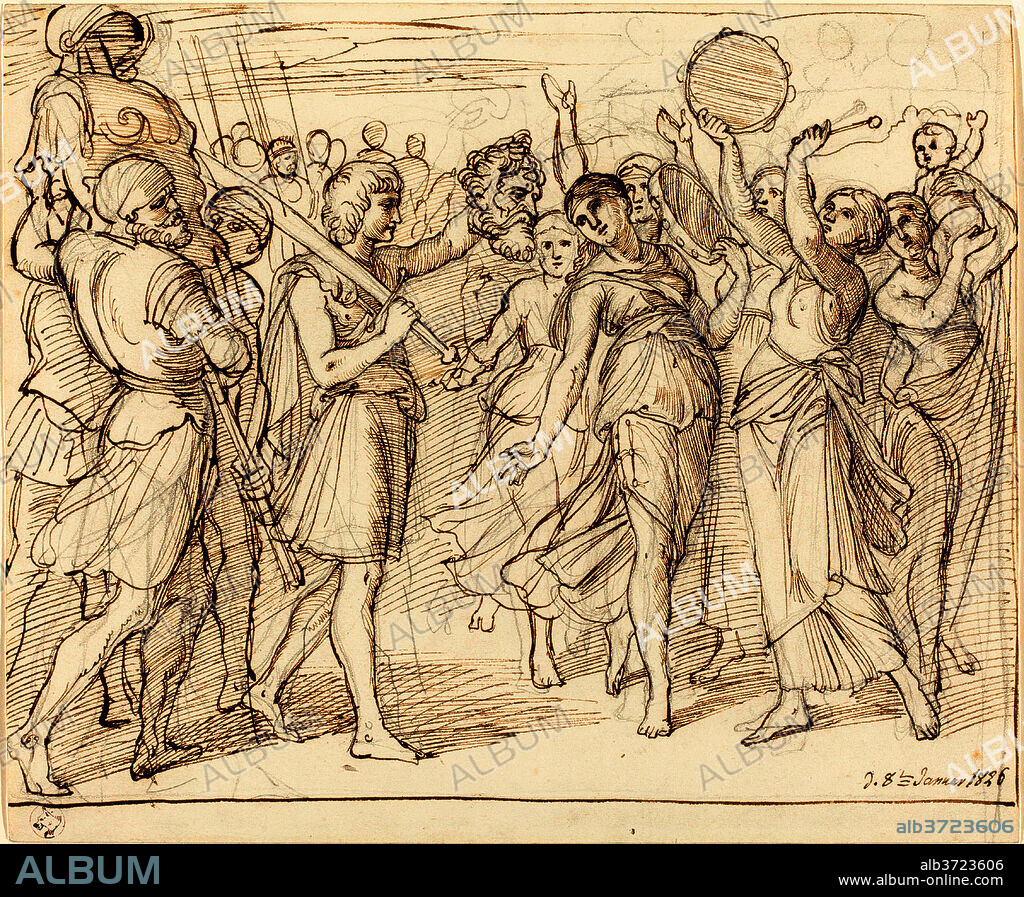 JULIUS SCHNORR VON CAROLSFELD. The Triumph of David. Dated: 1826. Dimensions: sheet: 22.6 x 27.1 cm (8 7/8 x 10 11/16 in.). Medium: pen and brown ink over graphite on wove paper.