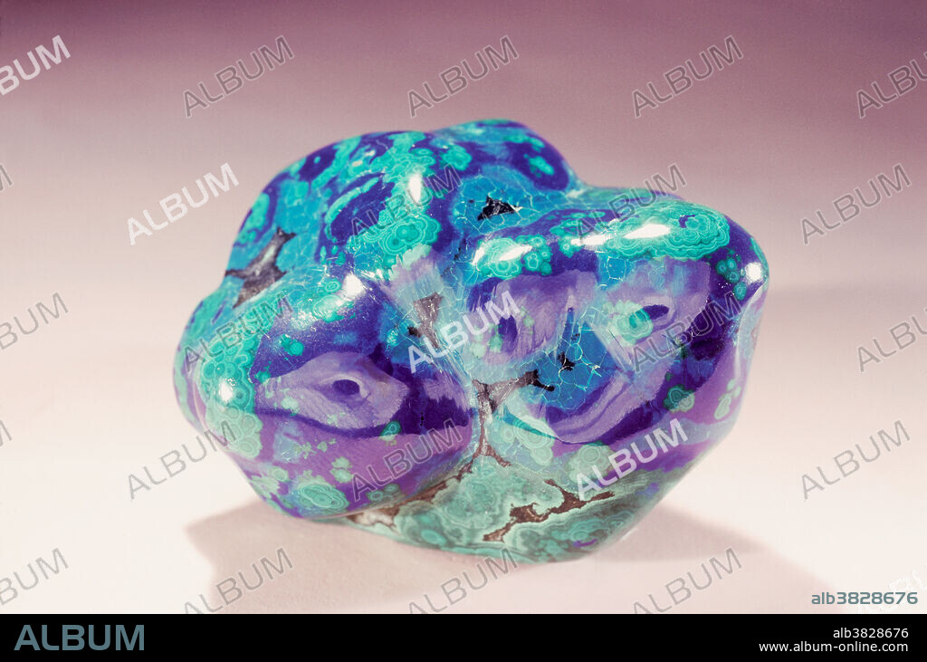 Azurite (blue) and malachite (green) are copper carbonate minerals that commonly form in and around copper deposits. Their bright colors make them attractive to mineral collectors. Some of the finest examples came from Bisbee, Arizona, where a mixture of these (and other) minerals made up a large percentage of the copper ore.
