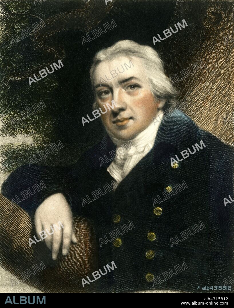 EDWARD SCRIVEN. Edward Jenner, late 18th-early 19th century, (c1833). Portrait of English physician Edward Jenner (1749-1823). Jenner practiced as a country doctor in his native Gloucestershire, and noticed that immunity to smallpox was given by cow-pox. In 1796 he vaccinated James Phipps a number of times with pus from cow-pox pustules on a dairy maid. He then inoculated him with smallpox. The boy was ill for a few days, then recovered.