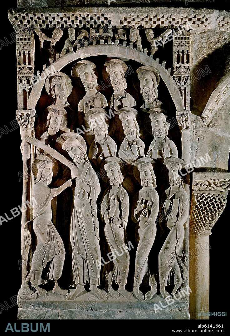INCREDULIDAD DE SANTO TOMAS - SIGLO XII - RELIEVE DEL MACHON DEL ANGULO NOROESTE DEL CLAUSTRO DE SILOS - ROMANICO CASTELLANO.
