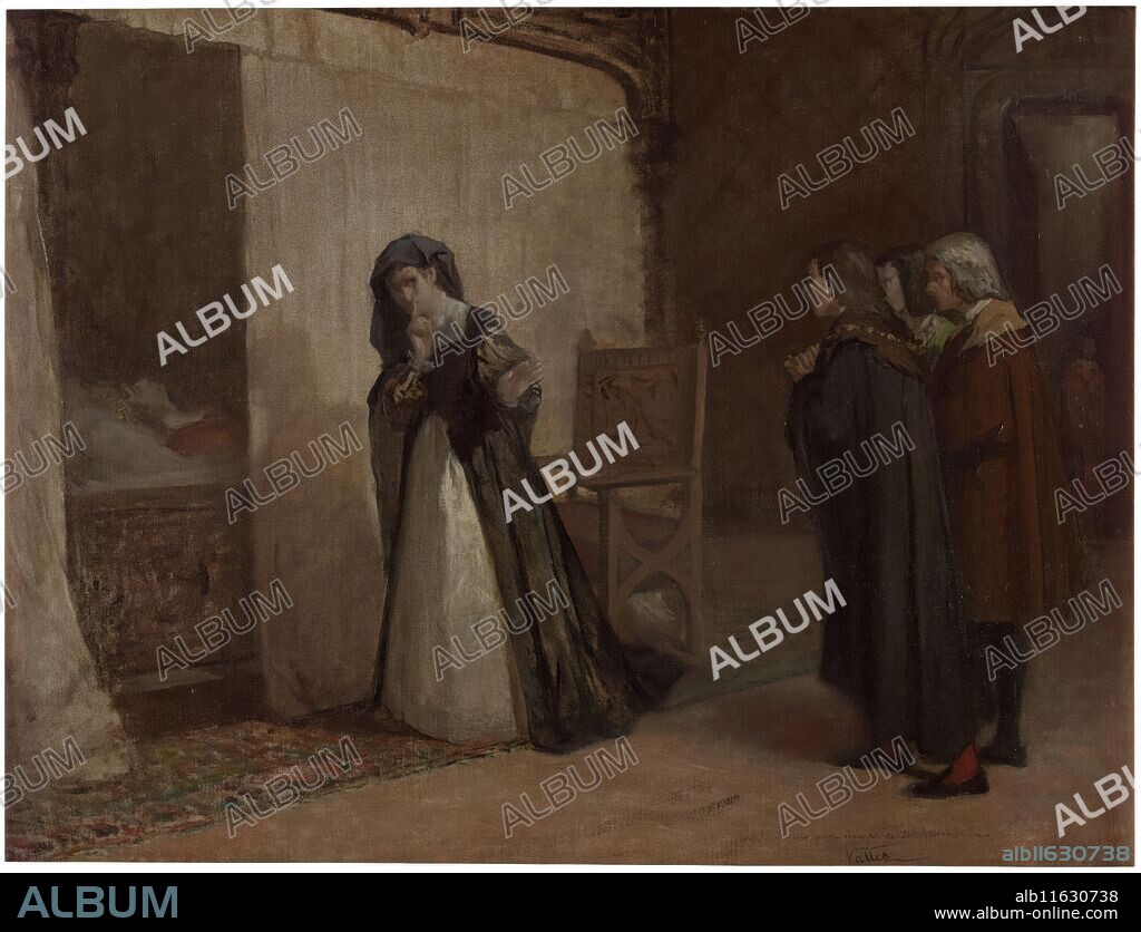 LORENZO VALLES. Lorenzo Vallés / 'La demencia de doña Juana de Castilla'. Hacia 1866. Óleo sobre lienzo, 63 x 83 cm.