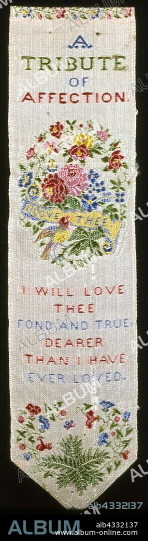 Bookmark, 19th century, Thomas Stevens (English, 1828–1888), England, Coventry, England, Silk, plain weave with supplementary brocading wefts, 12.1 × 3 cm (4 3/4 × 1 1/4 in.).