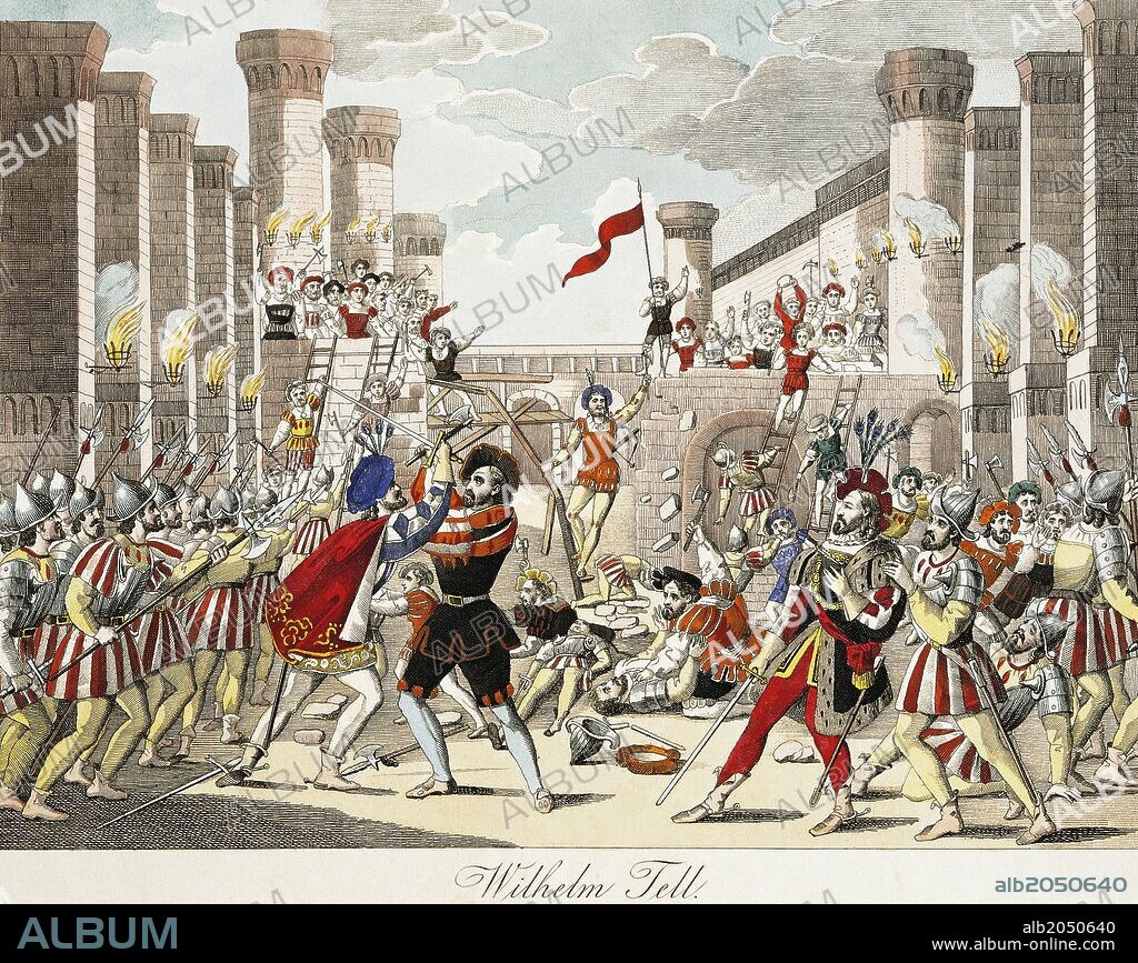 A scene from the opera Guglielmo Tell (William Tell), 1828, by Gioachino Rossini (1797-1848). Color print, 19th century.