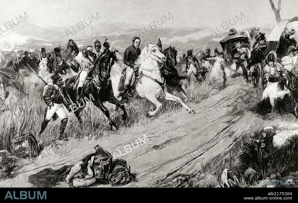 Spain. Peninsular War (1807-1814). Joseph Bonaparte (1768-1844), brother of Napoleon Bonaparte, king of Naples and Sicily (1806-1808) and later King of Spain as Jose I (1808-1813), escaping of Spain. Engraving.