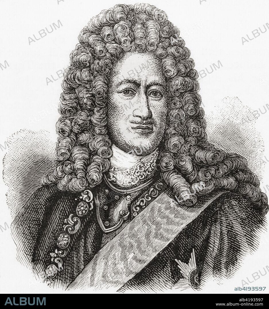 Prince Alexander Danilovich Menshikov, 1673 - 1729.  Russian statesman, Generalissimo of Russian Imperial Army, Admiral of Russian Imperial Navy, Prince of the Russian Empire, Duke of Izhora (Duke of Ingria), Prince of the Holy Roman Empire and Duke of Cosel.  From Ward and Lock's Illustrated History of the World, published c.1882.