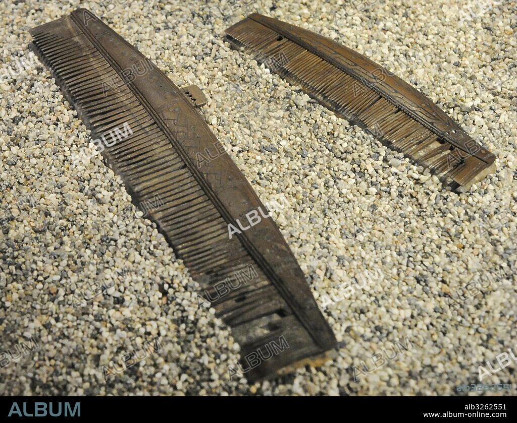 Peines de asta. Hallados en el interior de un baúl en madera de roble de la Tumba del Barco de Oseberg. Siglo IX. Museo de Barcos Vikingos. Oslo. Noruega.