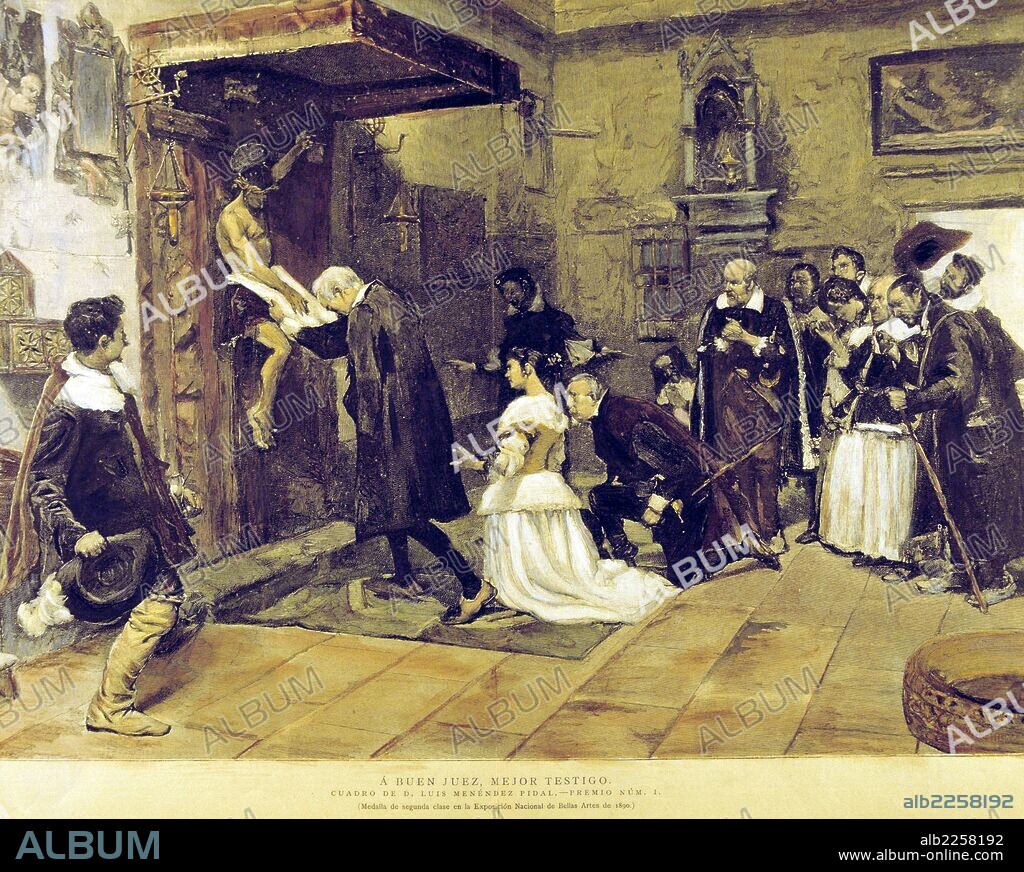 JOSÉ ZORRILLA. ZORRILLA , JOSE. ESCRITOR ESPAÑOL. VALLADOLID 1817 - 1893. " A BUEN JUEZ MEJOR TESTIGO ". GRABADO COLOREADO DE LA ILUSTRACION ESPAÑOLA Y AMERICANA.
