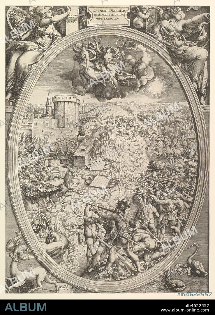 ENEA VICO. The Battle of Mühlberg with the army of Charles V crossing the Elbe River, 1551.