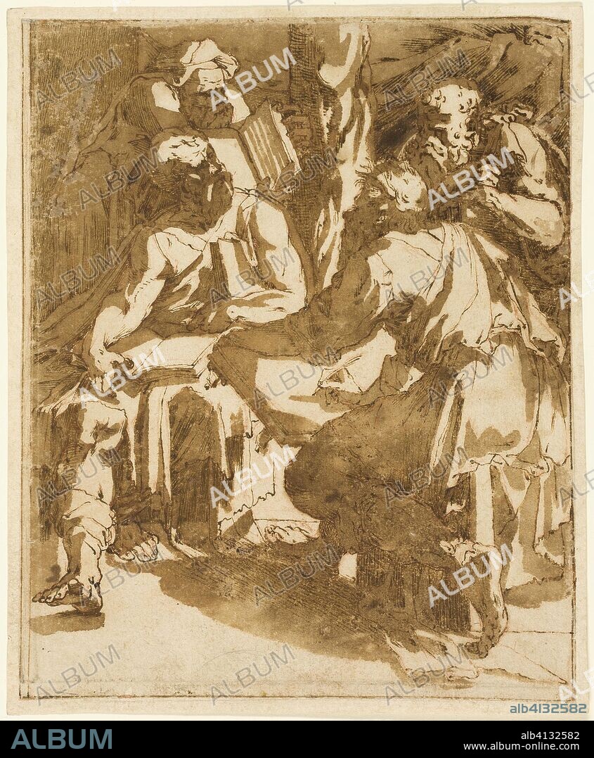 Four Evangelists. After Domenico Beccafumi, called Il Mecarino; Italian, 1484-1551. Date: 1542-1546. Dimensions: 230 x 187 mm. Pen and brown ink and brush and brown wash, over red chalk, on ivory laid paper, laid down on ivory laid paper. Origin: Italy.