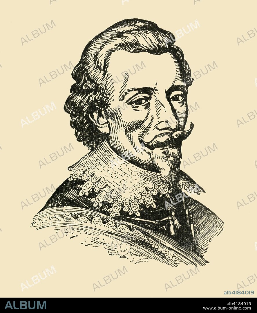 'Ernst Graf Von Mansfeld', (1933). Portrait of Count Ernst von Mansfeld (1580-1626), German general of the Thirty Years War. From "Gestalten Der Weltgeschichte", a book of cigarette-card portrait miniatures of figures in world history from the last four hundred years. [Germany, 1933].