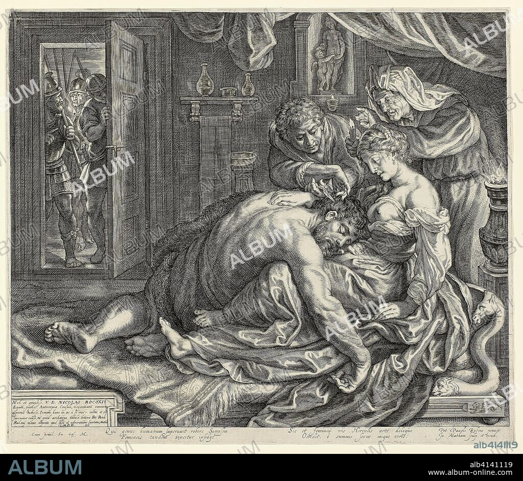 Samson and Delilah. Jacob Matham (Dutch, 1571-1631); after Peter Paul Rubens (Flemish, 1577-1640). Date: 1607-1617. Dimensions: 362 x 434 mm (image); 377 x 440 mm (plate); 380 x 444 mm (sheet). Engraving in black on ivory laid paper. Origin: Netherlands.