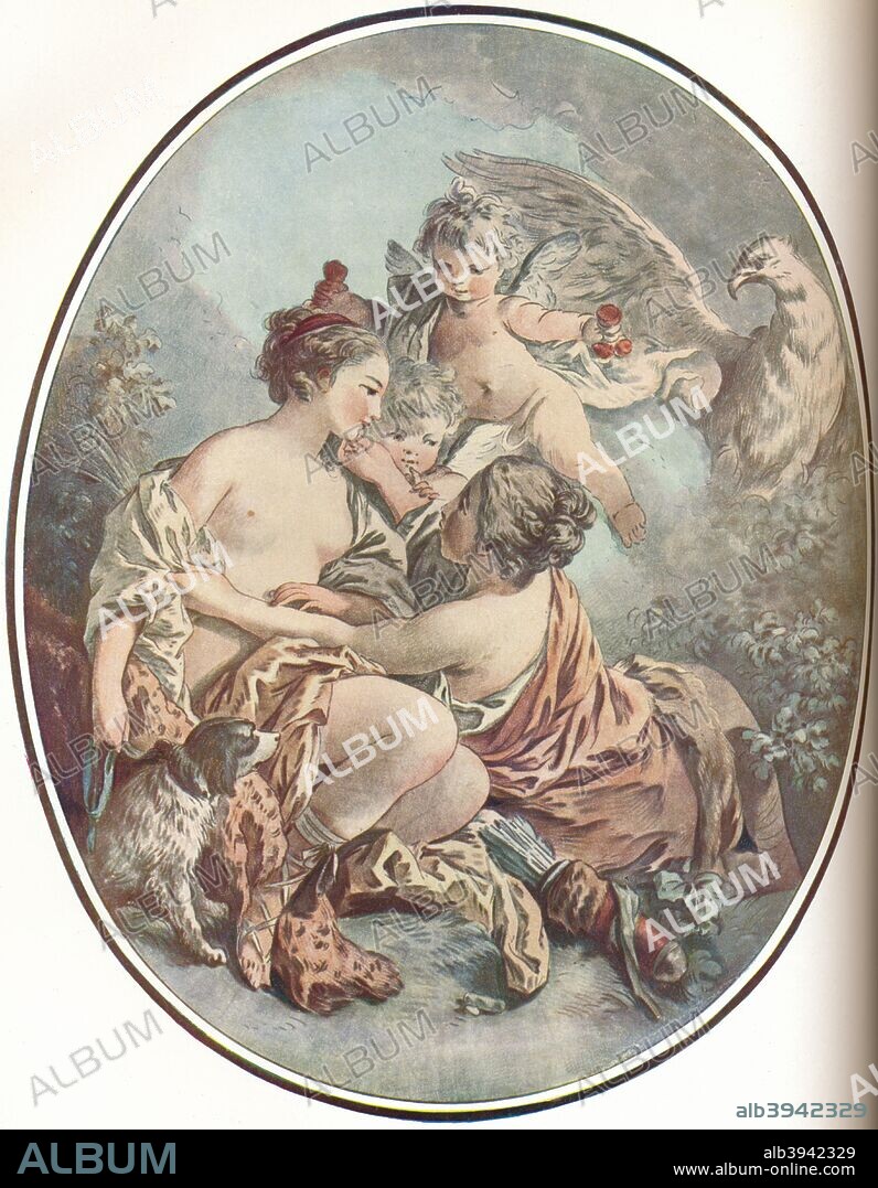 La Toilette de Venus, (The Toilet of Venus) An engraving by J. A. L'Eveille after a painting by Jean-Baptiste Marie Huet (1745-1811). From The Connoisseur 1907-8.