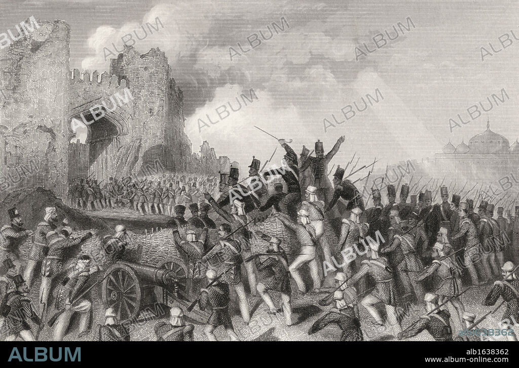 Assault of Delhi Capture of the Cashmere Gate 14th September 1857 From The History of the Indian Mutiny published 1858.