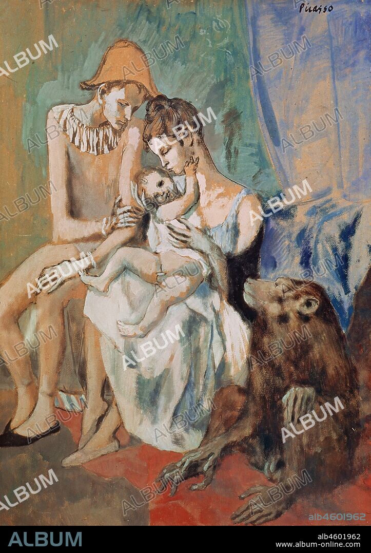 PABLO PICASSO. Famille de saltimbanques avec un singe.