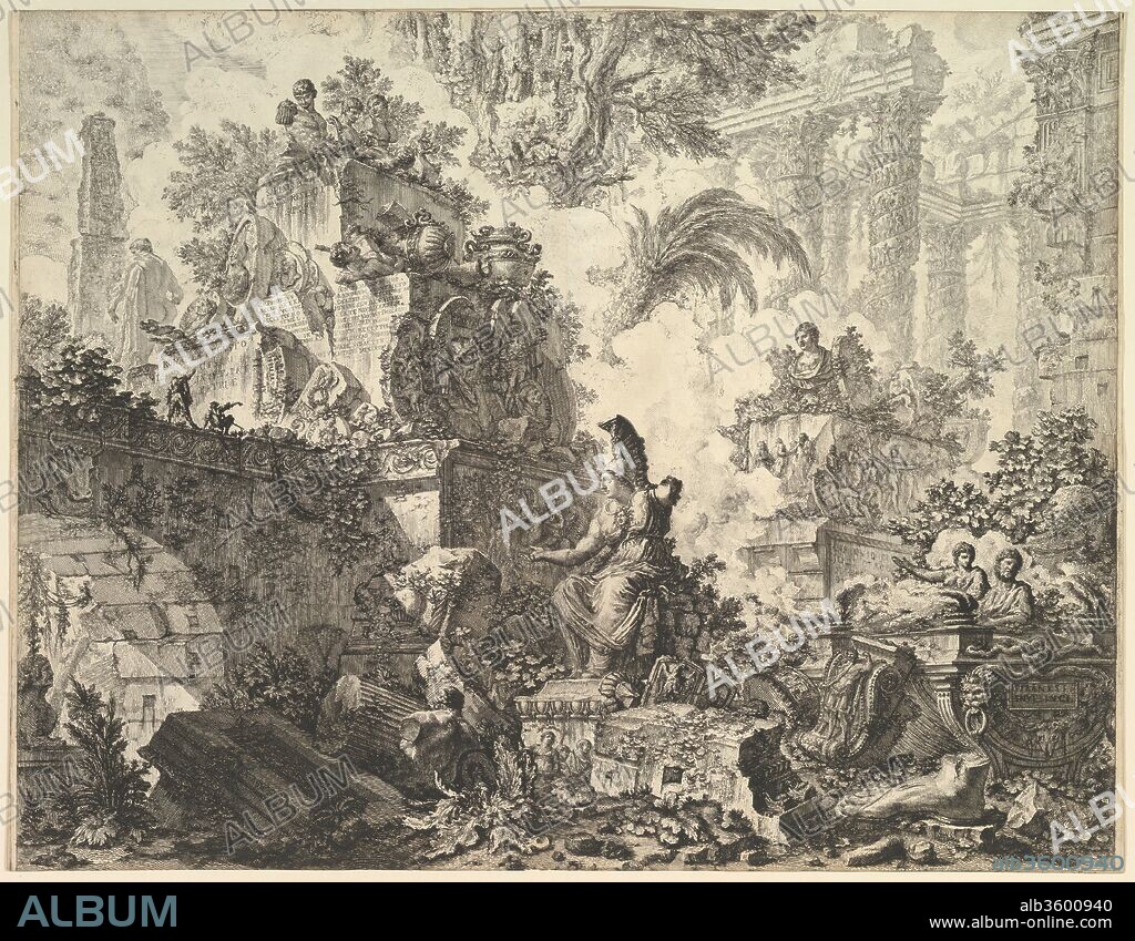 Frontispiece, with Statue of Minerva. Artist: Giovanni Battista Piranesi (Italian, Mogliano Veneto 1720-1778 Rome). Series/Portfolio: Vedute di Roma (Views of Rome). Date: ca. 1748.